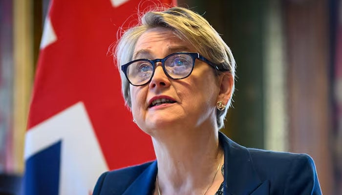 British Foreign Secretary Yvette Cooper speaks during a virtual summit at the Foreign & Commonwealth Office in London, England, April 2, 2026.—Reuters