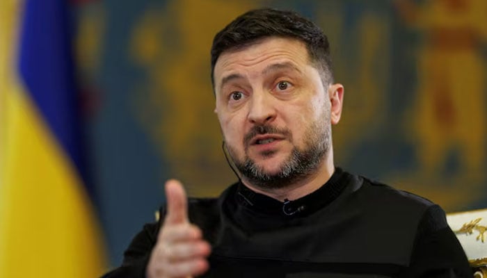Ukraines President Volodymyr Zelenskiy speaks during an interview with Reuters, amid Russias attack on Ukraine, in Kyiv, Ukraine, March 25, 2026.—Reuters