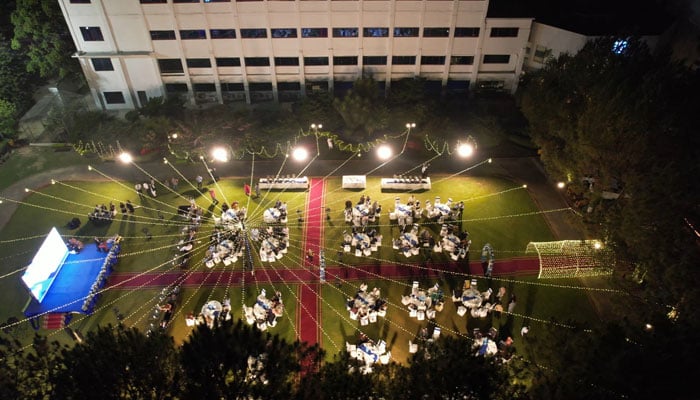 An aerial view image from the pre-conference welcome dinner for the 13th NBEAC Deans and Directors Conference 2026 hosted by the Iqra University Business School (IUBS) on June 1, 2026. — Facebook@IUIsbCampus