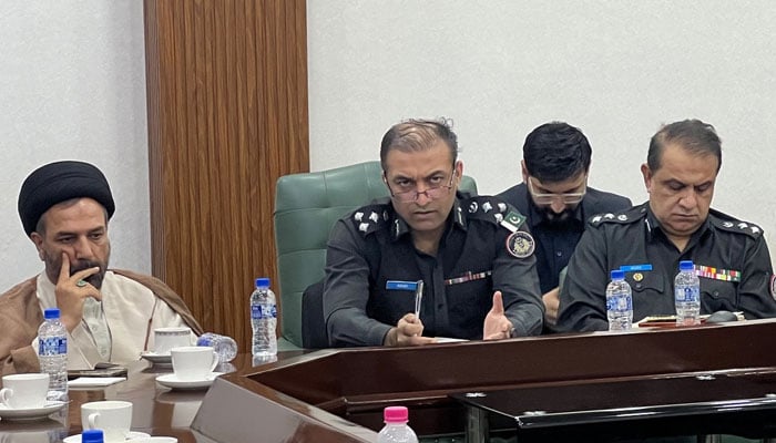 Zone South Deputy Inspector General (DIG) Asad Raza chairs a meeting to review security and administrative arrangements for the coming Muharram-ul-Haram on June 1, 2026. — Facebook@sindhpolicedmc