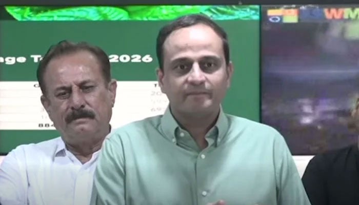 Karachi Mayor Barrister Murtaza Wahab addresses a press conference on May 31, 2026. — Screengrab via Facebook@GeoTv