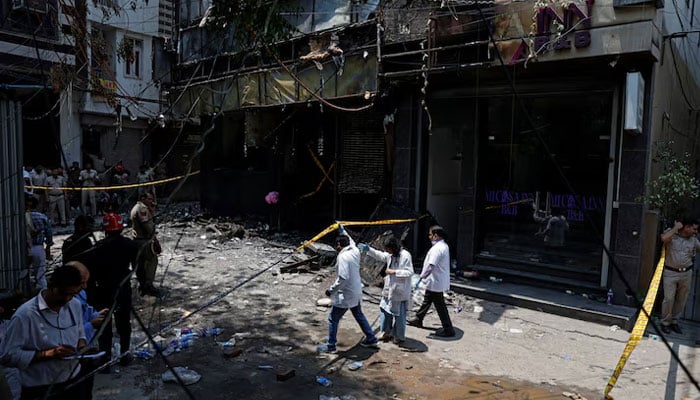 A medical team arrives at the site after a fire at a hotel in New Delhi, India, June 3, 2026.—Reuters