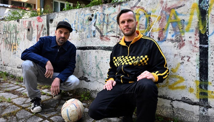 Members of the Bosnian hip-hop group Dubioza Kolektiv, Brano Jakubovic (left) and Vedran Mujagic, in Sarajevo on June 2, 2026. — AFP