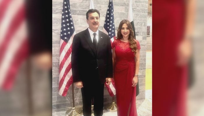 Chairman Senate of Pakistan, Syed Yousaf Raza Gilani, with US Chargé dAffaires, Natalie Baker, during the reception hosted to commemorate the 250th Independence Day of the United States of America on June 4, 2026. — Facebook@Pakistansenate