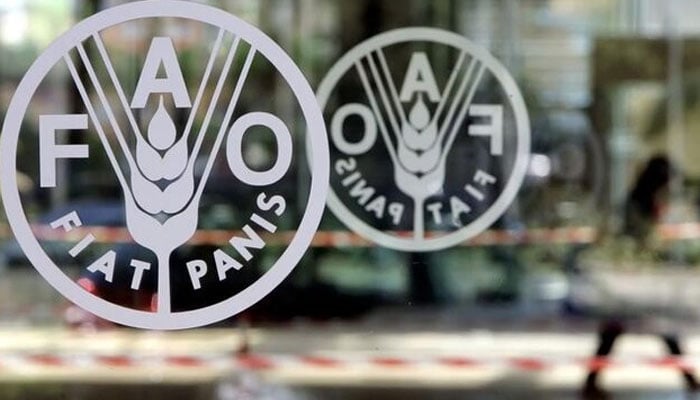 The logo of the Food and Agriculture Organisation (FAO) is seen on the door of the headquarters in Rome, August 31, 2005. — Reuters
