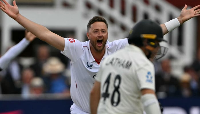 England’s Ollie Robinson celebrates after claiming a wicket. — AFP/File