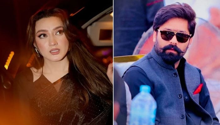 A collage of actor Momina Iqbal and PML-N MPA Saqib Chadhar. — instagram@momina.iqbal/chsaqibkhanchadhar