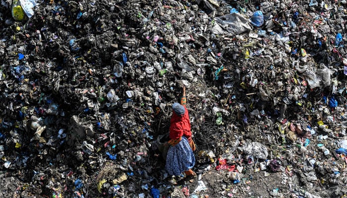 This representational image shows a waste picker searching for reusable or recyclable materials at a dumping yard on June 5, 2026. — AFP