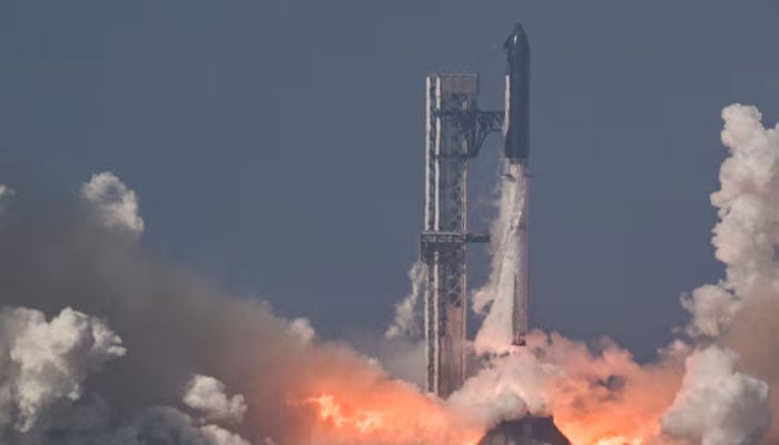 A SpaceX Super Heavy booster carrying the Starship spacecraft lifts off on its 12th test flight at Starbase, Texas, US, May 22, 2026.—Reuters