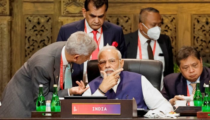 Indian Prime Minister Narendra Modi converses with Foreign Minister Subrahmanyam Jaishankar during the Group of 20 Leaders Summit in Bali, Indonesia, in November. — Reuters
