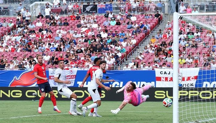 Harry Kane of England scores his teams first goal during the international friendly match between England and New Zealand at Raymond James Stadium on June 06, 2026 in Tampa, Florida. —AFP