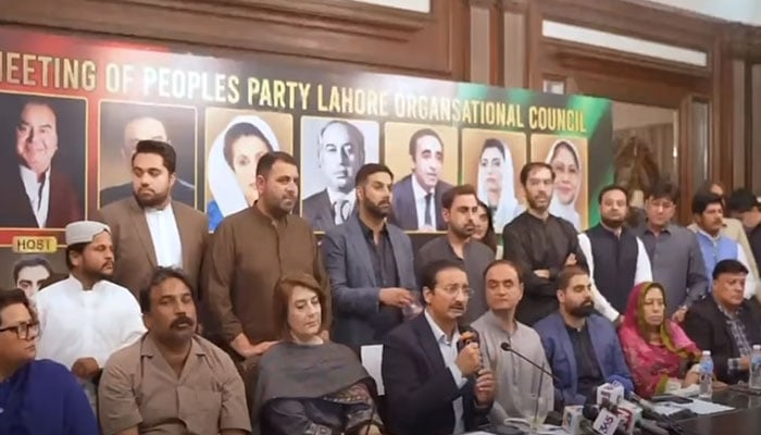 PPP Lahore President Faisal Mir addresses a press conference at Gulzar House, located on Mehmood Ali Kasuri Road in Gulberg, Lahore, on June 7, 2026. — Screengrab via Facebook@faisal.mir.7311