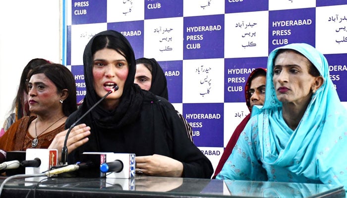 Transgender activist Maryam Sheikh addresses a press conference at the Hyderabad Press Club on June 7, 2026. — INP