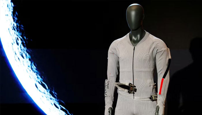 The inner-layer liquid cooling and ventilation garment designed by Prada and Axiom Space is unveiled at a press event in New York City, US, June 7, 2026.—Reuters