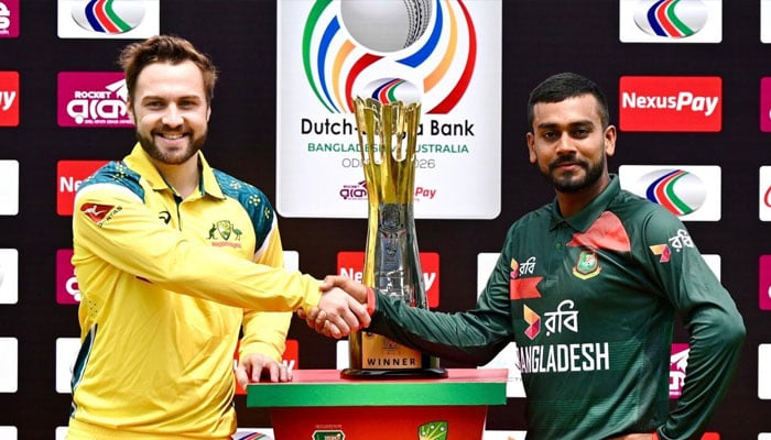 Bangladesh captain Mehidy Hasan Miraz (R) and Australia captain Josh Inglis (L), ahead of the first of three ODIs. —AFP