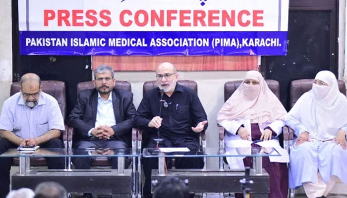 PIMA Central President Prof Atif Hafeez Siddiqui addresses a press conference on February 27, 2026. — Facebook@PIMAofficial