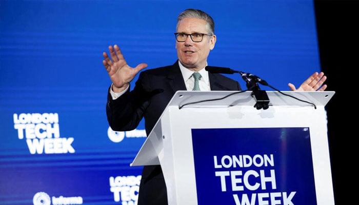 British PM Keir Starmer addressing the London Tech Week conference. —AFP