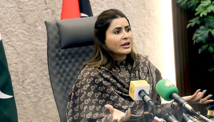 PPP Parliamentarians Secretary Information Shazia Marri talks to the media. — APP/File
