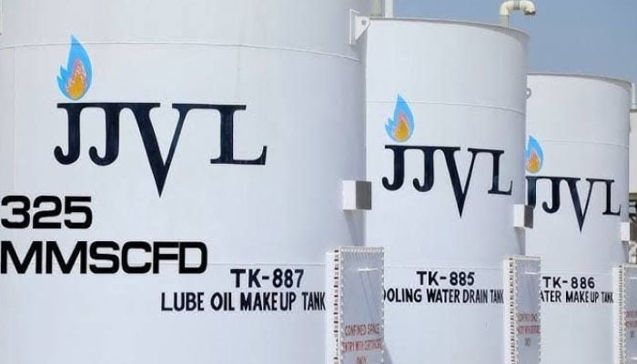 The image shows several industrial storage tanks labeled with the name JJVL and their respective contents. — Facebook@Contractors and Builders/File