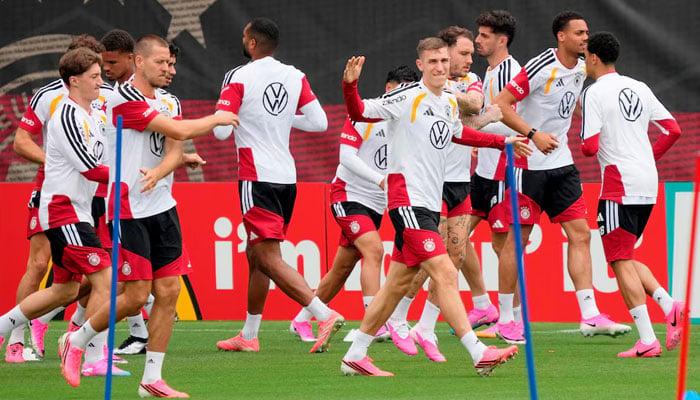 Germanys Nico Schlotterbeck with teammates during training. —Reuters