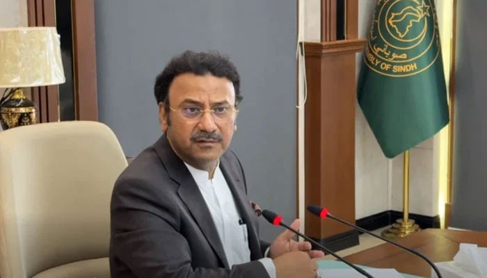 Sindh Minister for Home, Law, Parliamentary Affairs, and Criminal Prosecution, Zia-ul-Hassan Lanjar, chairs a meeting on February 28, 2026. — Screengrab via Facebook@Minister for Home and Law Sindh