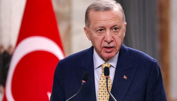 Turkeys President Recep Tayyip Erdogan speaks during a joint statement to the media in Baghdad, Iraq on April 22, 2024. — Reuters
