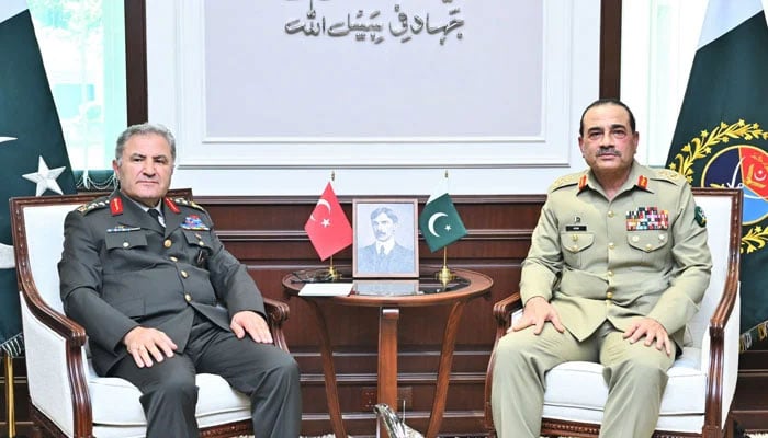 Commander of Turkish Land Forces General Metin Tokel (left) calls on CDF Asim Munir at GHQ, Rawalpindi on June 11, 2026. — ISPR