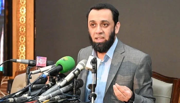 Information Minister Attaullah Tarar speaks during a press conference in this undated image. — APP/File