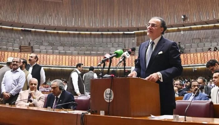 Finance Minister Muhammad Aurangzeb presents federal budget for fiscal year 2026-27 during a National Assembly session, Islamabad, June 12, 2026. — X/@NAofPakistan