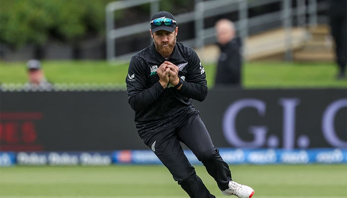 New Zealands Kane Williamson takes a catch during the second one-day international (ODI) cricket match between New Zealand and England at Seddon Park in Hamilton on October 29, 2025. — AFP