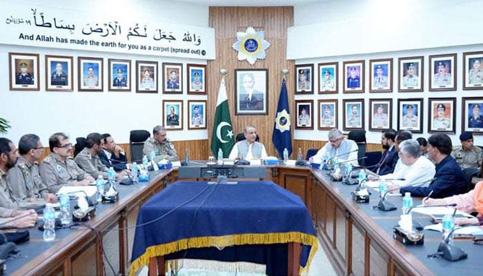 Federal Minister for Communications Abdul Aleem Khan presides over a high-level meeting during his visit to the National Highways and Motorway Police Headquarters on June 12, 2026. — APP