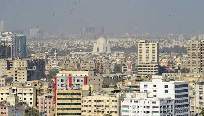 An aerial view of the commercial district of port city of Karachi on January 27, 2023. — AFP