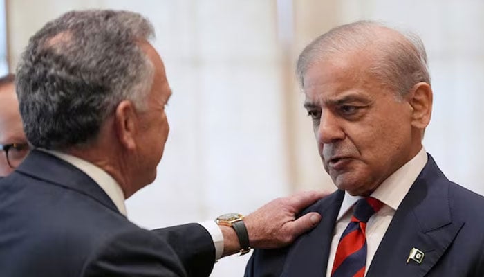 Pakistans Prime Minister Shehbaz Sharif greets Steve Witkoff, Special Envoy for Peace Missions, before the start of his meeting with U.S. Vice President JD Vance in Islamabad, April 11, 2026.—Reuters
