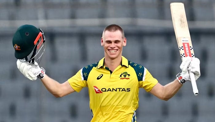 Cooper Connolly celebrates his century. —AFP
