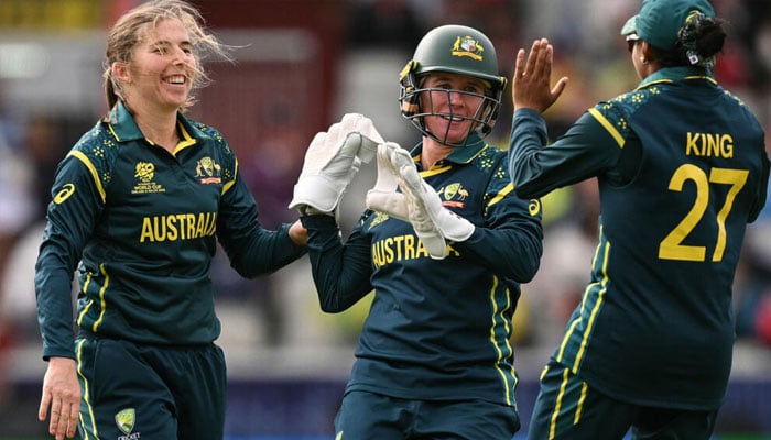 Australia celebrate during their Womens T20 World Cup win against South Africa. — AFP
