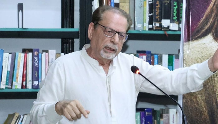 President Arts Council Muhammad Ahmed Shah speaks during an event at the Arts Council of Pakistan on June 12, 2026. — Facebook@ACPKHI