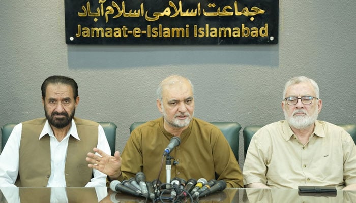Jamaat-e-Islami (JI) Ameer Hafiz Naeemur Rehman addresses a press conference on June 14, 2026. — Facebook@HafizNaeemRehman