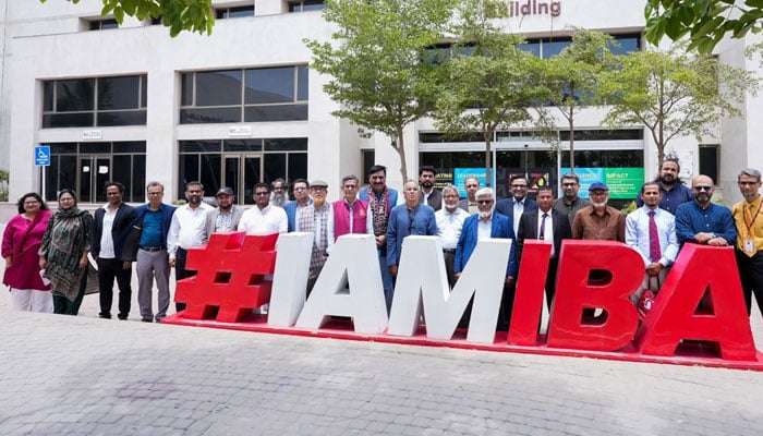 Institute of Business Administration (IBA) Karachi officials and the delegation of senior academics from Bangladesh are posing for the photo, June 15, 2026. —Facebook@ibakhiofficial