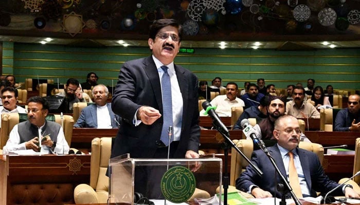 Sindh Chief Minister Syed Murad Ali Shah presents the budget estimates for the fiscal year 2025-26, at the Provincial Assembly in Karachi on June 13, 2025. — PPI