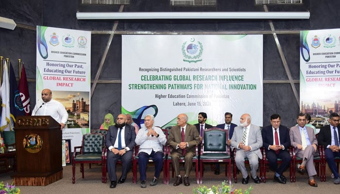 Punjab Minister for Education Rana Sikandar Hayat addresses a ceremony at the Punjab University Centre of Excellence in Molecular Biology (CEMB) on June 15, 2026. — Facebook@RanaSikandarHayat.Official