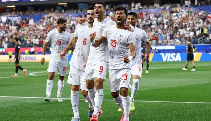 Irans Ramin Rezaeian celebrates scoring their first goal with teammates, during the Fifa World Cup 2026 Group G match against New Zealand, Los Angeles Stadium, Inglewood, California, US, June 15, 2026. — Reuters