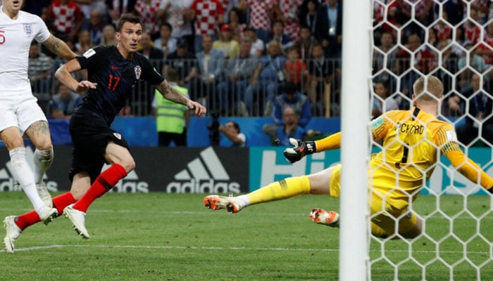 Croatias Mario Mandzukic scores their second goal at Luzhniki Stadium, Moscow, Russia, on July 11, 2018.—Reuters