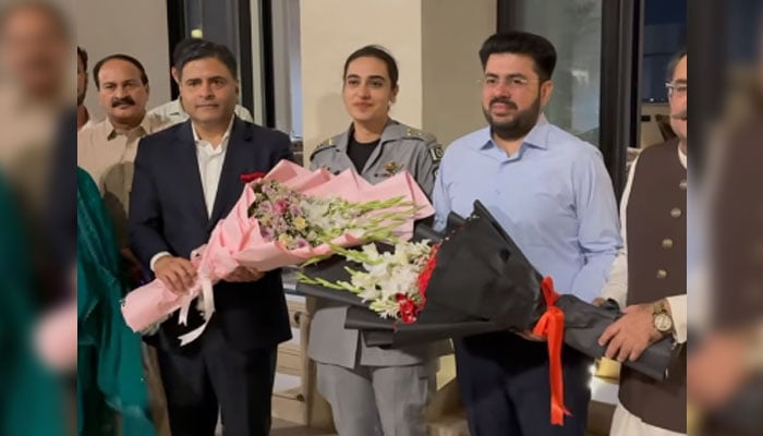 Outgoing Chief Traffic Officer Muhammad Sarfraz Virk (centre right), CTO Kainat Azhar Khan (centre), pictured with former ICCI president and Ahsan Bakhtawari, during a dinner reception on June 16, 2026. — Screengrab via Facebook@ahsan.bakhtawari.71