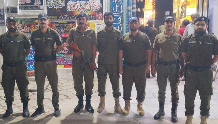 Punjab Police personnel standing guard on the road in the Provincial Capital on June 17, 2026. — Facebook@punjabpolicecpo