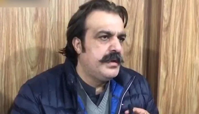 Former Khyber Pakhtunkhwa (KP) chief minister Ali Amin Gandapur is seen speaking in this still taken from a video. — X/@PTIofficial