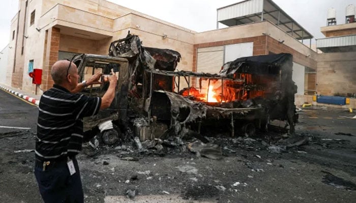 A burnt truck after an Israeli settler attack in the village of Beit Lid on Tuesday.Jaafar Ashtiyeh. —AFP/File