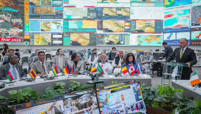 Chairman of the National Disaster Management Authority Lt Gen Inam Haider Malik addressing an event at  the National Emergencies Operation Centre (NEOC) at NDMA headquarters on March 31, 2026. — Facebook@ndmapk