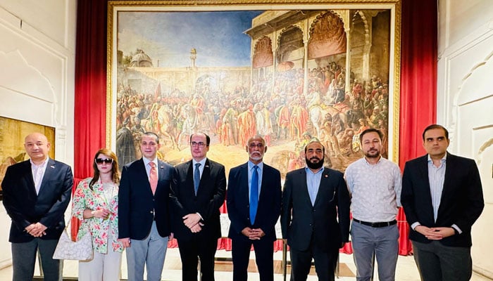 HE Zoltan Varga, Ambassador of Hungary to Pakistan, standing with Director General WCLA, Najmussaqib, in a group photo during the ceremony at Lahore Fort on June 18, 2026. — Facebook@WCLAuthority