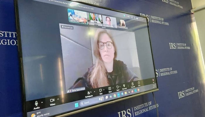 Policy analyst from Valdai Discussion Club in Russia, Dr Daria Saprynskaya, attends the virtual Eminent Speaker Series “Breaking the connectivity barrier to Central Asia: Pakistan and the C5 in 2026” organised by the Institute of Regional Studies on June 18, 2026. — Facebook@Institute of Regional Studies, Islamabad