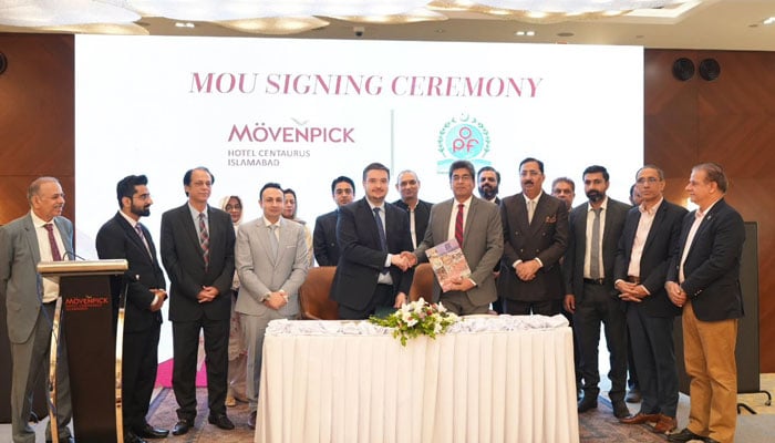 An image from an MoU signing ceremony between The Overseas Pakistanis Foundation (OPF) and Mövenpick Hotel Centaurus Islamabad on June 19, 2026. — Facebook@overseaspakistanisfoundationopf